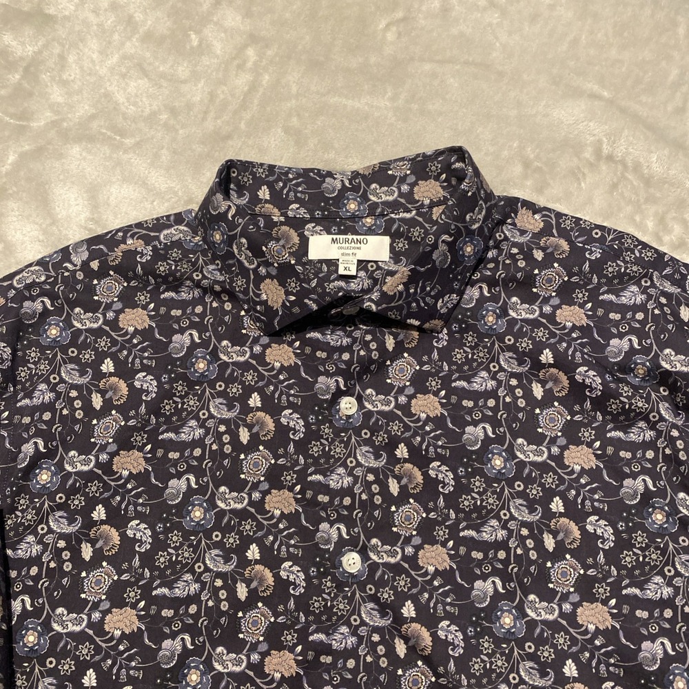 MURANO Shirt Mens Sz XL Blue Floral Long Sleeve  Button Up Cotton Preppy Hipster